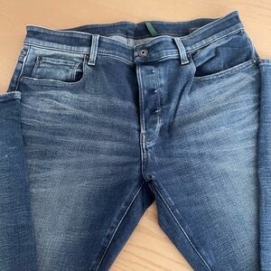 G Star Raw Jeans 36x34 Mens 3301 Slim Distressed Stretch Whiskering Stacked